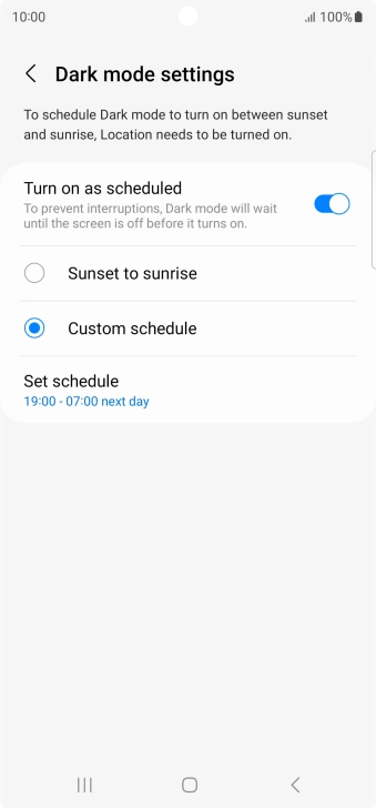 Press the required setting.