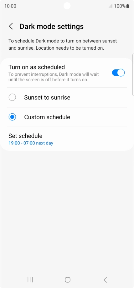 Press the required setting.