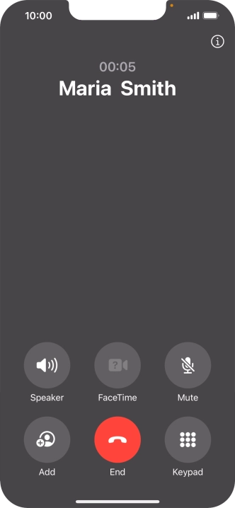Press the end call icon to end the call and return to the home screen.