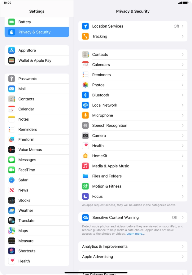 Press Location Services.