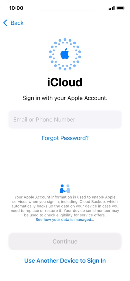 Press Email or Phone Number and key in the username for your Apple ID.