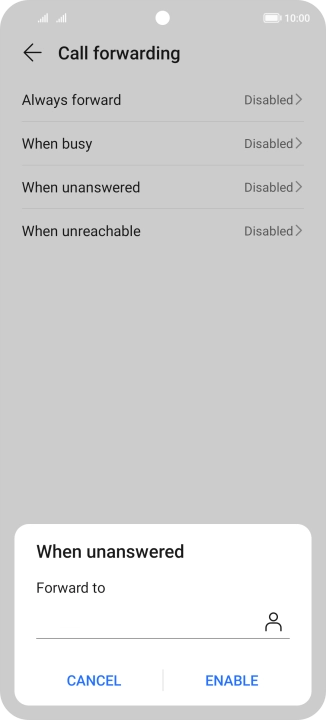 Key in +447836121121 and press ENABLE.