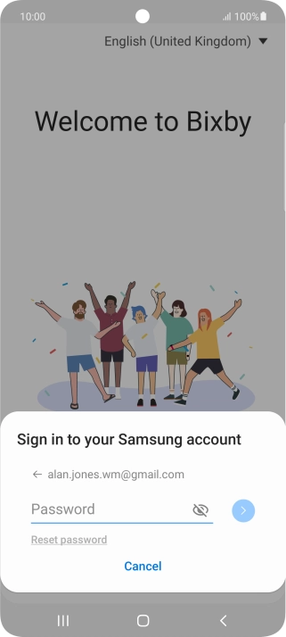 Press Password and key in the password for your Samsung account.