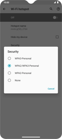 Press WPA3-Personal to password protect your Wi-Fi hotspot.