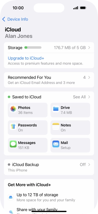 Press iCloud Backup.