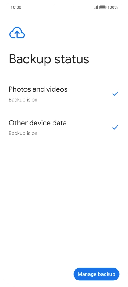 Press Manage backup.