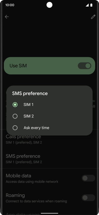 Press the required setting.