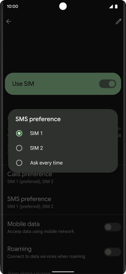 Press the required setting.