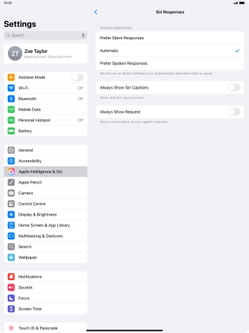 Press the required setting.