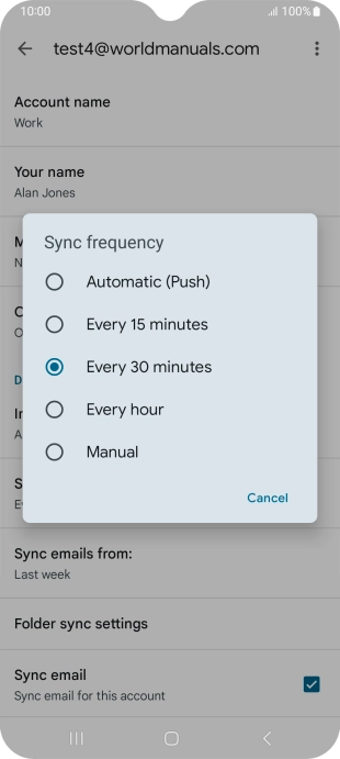 Press the required setting.
