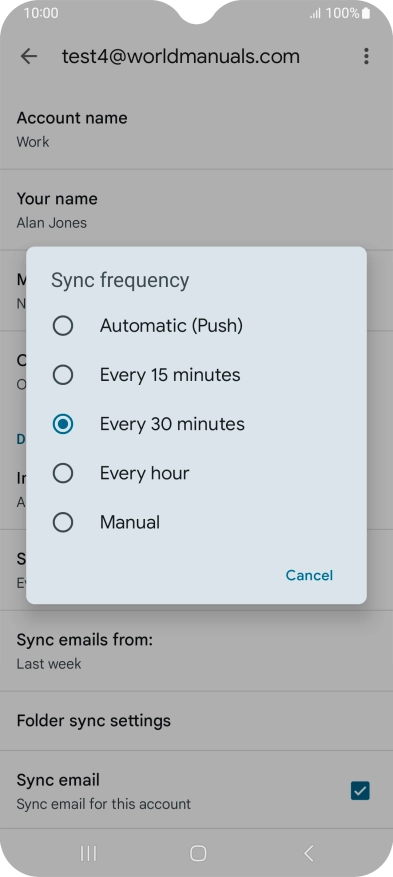 Press the required setting.