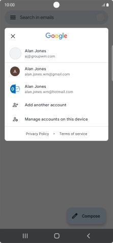 Press the required email account. Press the required email account.