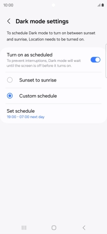 Press the required setting.