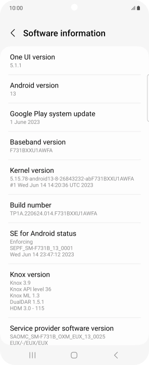 Your phone's software version is displayed below Android version.
