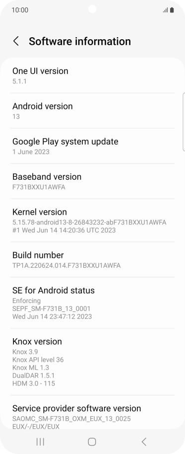 Your phone's software version is displayed below Android version.
