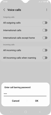 Key in your barring password and press OK. The default barring password is 1919.