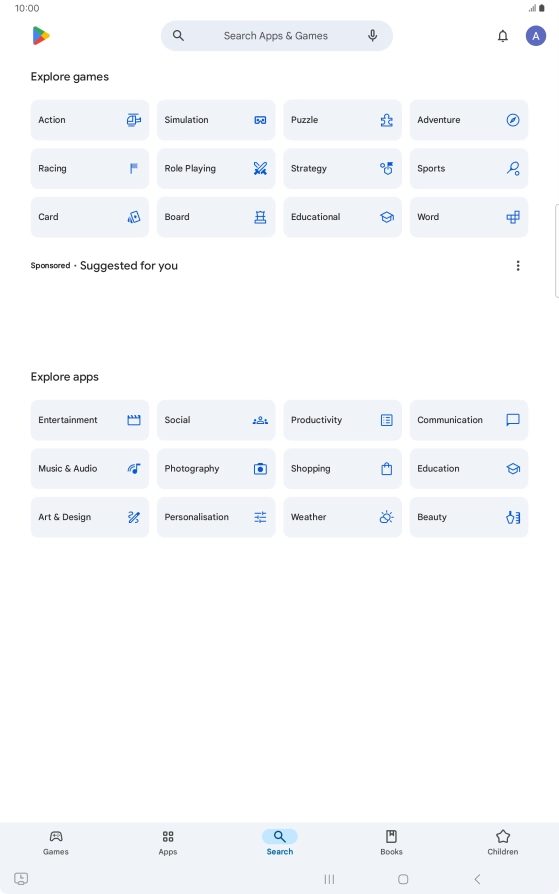Press the search field.