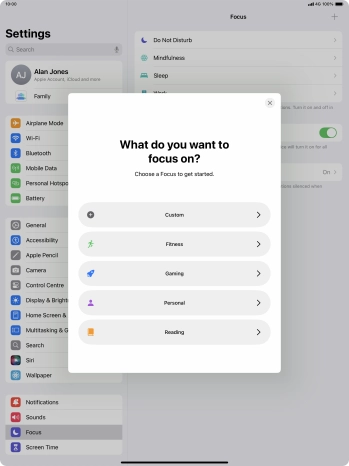 Press the required focus mode and follow the instructions on the screen to add the selected focus mode.