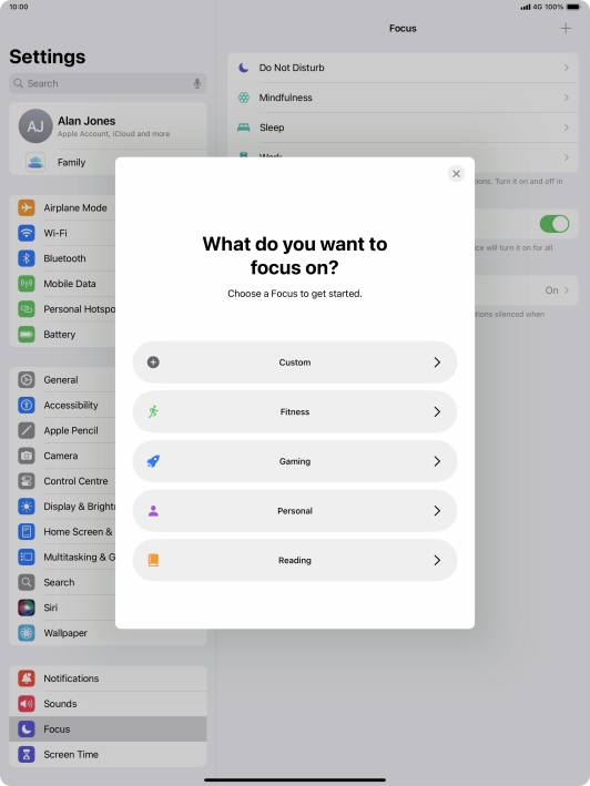 Press the required focus mode and follow the instructions on the screen to add the selected focus mode.