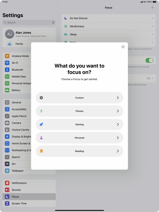 Press the required focus mode and follow the instructions on the screen to add the selected focus mode.