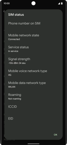 Your phone's EID number is displayed below EID.