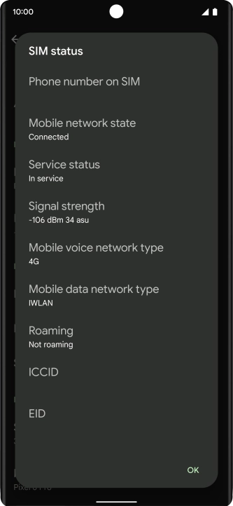 Your phone's EID number is displayed below EID.