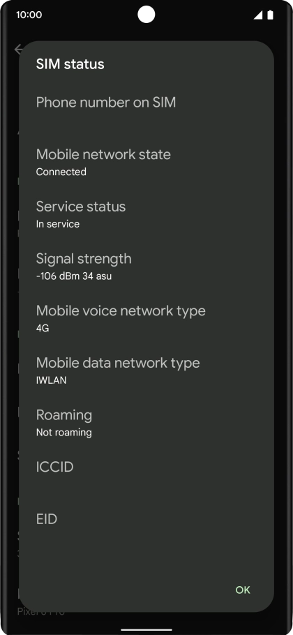 Your phone's EID number is displayed below EID.