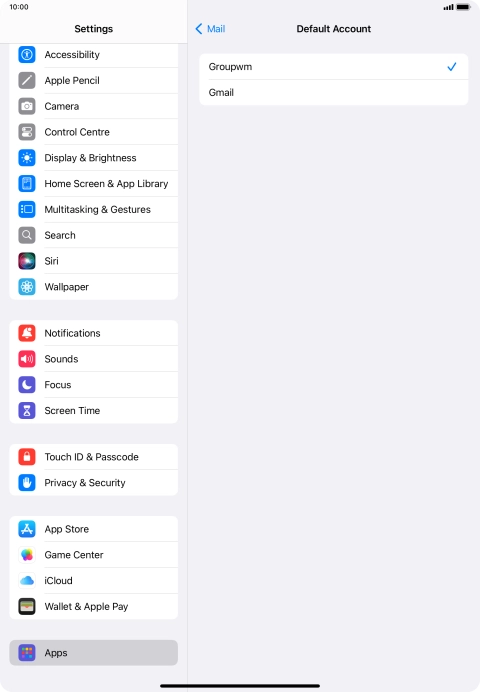 Press the required email account to select the email account as your default account.
