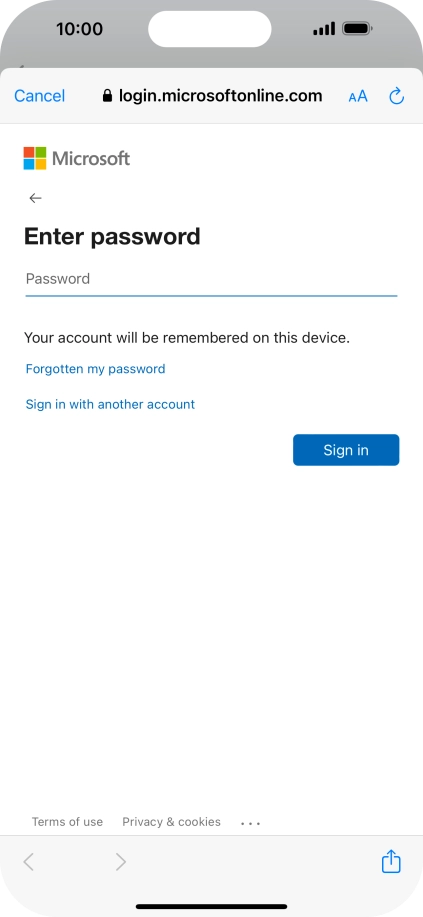 Press Password and key in the password for your email account.
