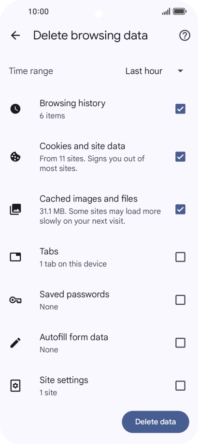 Press the fields next to the required data types.