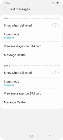Press Message Centre below the required SIM.