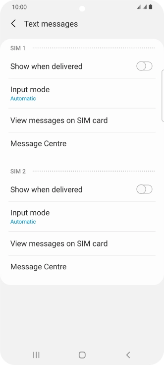 Press Message Centre below the required SIM.