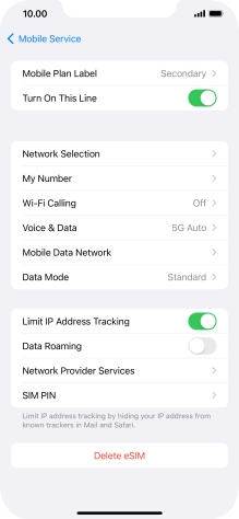 Press Delete eSIM and follow the instructions on the screen to delete your eSIM.