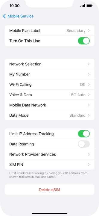 Press Delete eSIM and follow the instructions on the screen to delete your eSIM.