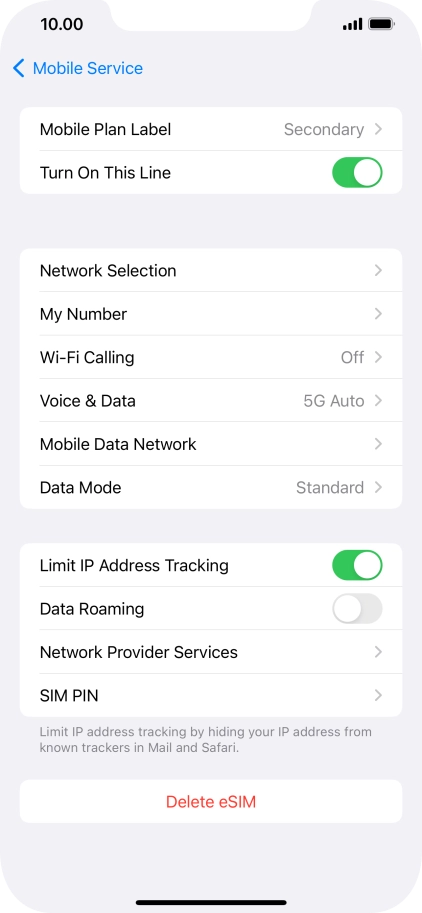 Press Delete eSIM and follow the instructions on the screen to delete your eSIM.