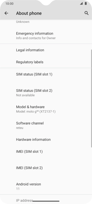 Your phone's software version is displayed below Android version.