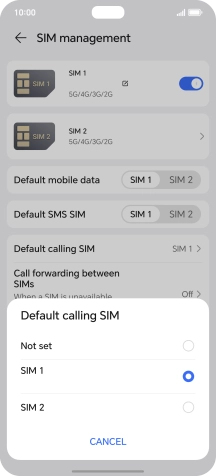 Press the required setting.