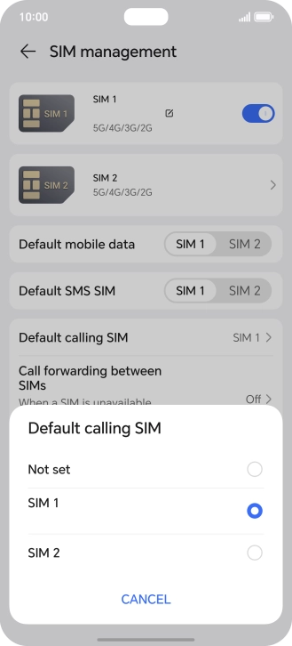 Press the required setting.