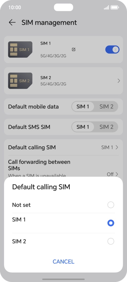 Press the required setting.