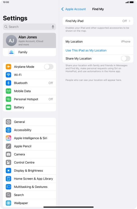 Press Find My iPad. Press Find My iPad.