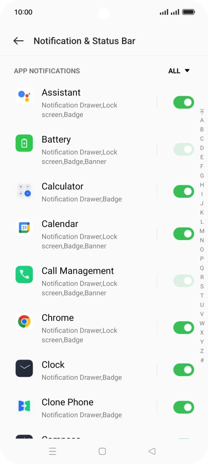 Press the indicators next to the required apps to turn the function on or off. Press the indicators next to the required apps to turn the function on or off.