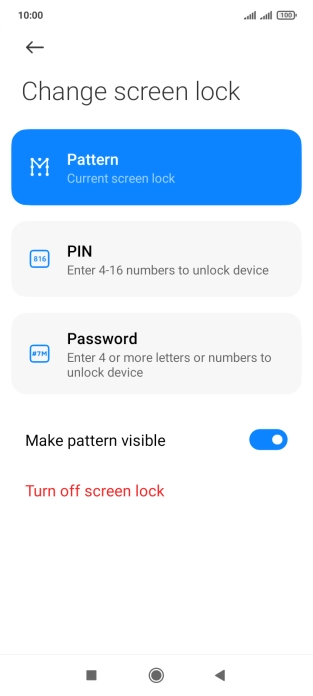 Key in the current phone lock code and press Turn off screen lock.