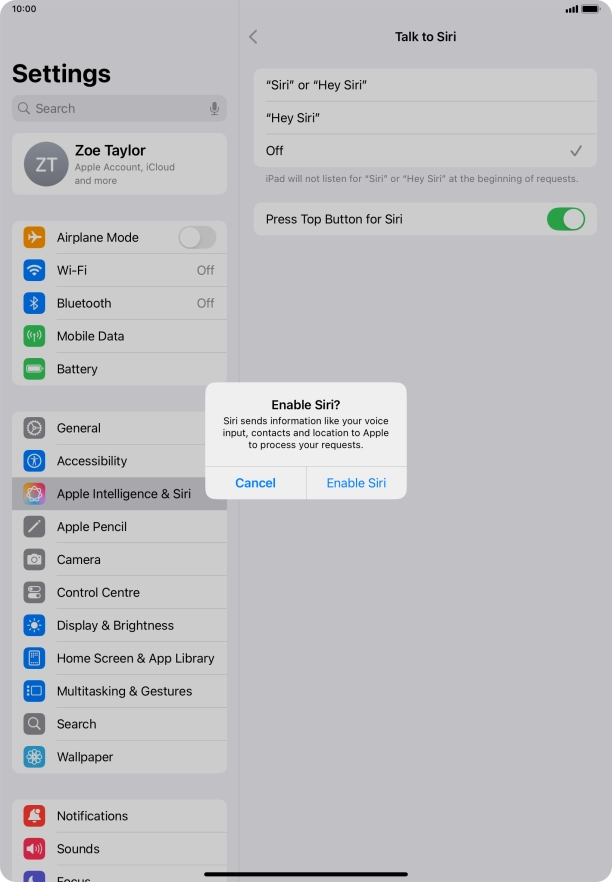 Press Enable Siri.