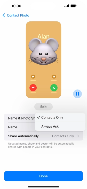 Press the required setting. Press the required setting.