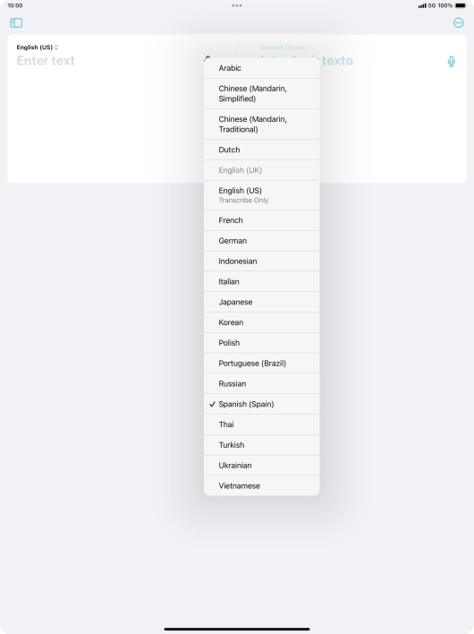 Press the required target language.