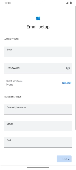 Press Password and key in the password for your email account.