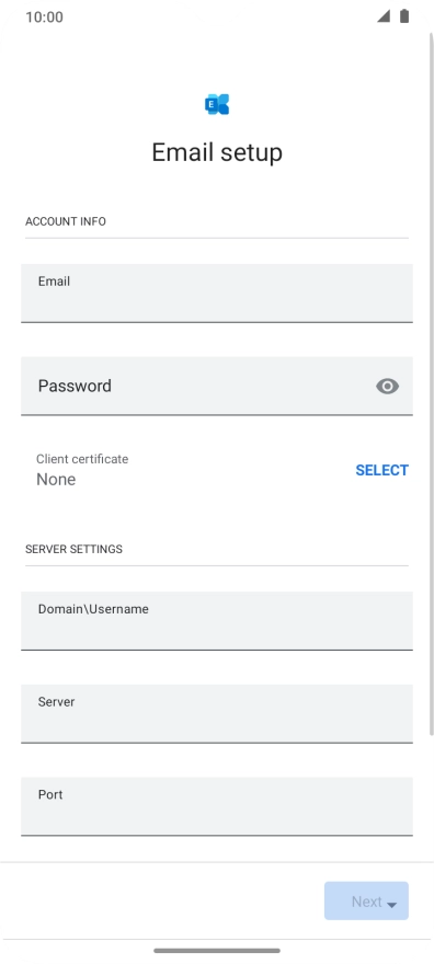 Press Password and key in the password for your email account.
