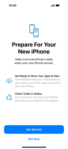 Press Get Started and follow the instructions on the screen to select the required settings and back up the phone memory to iCloud. Once you've received your new iPhone, you'll be able to restore the content of the iCloud backup.