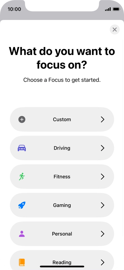 Press the required focus mode and follow the instructions on the screen to add the selected focus mode.