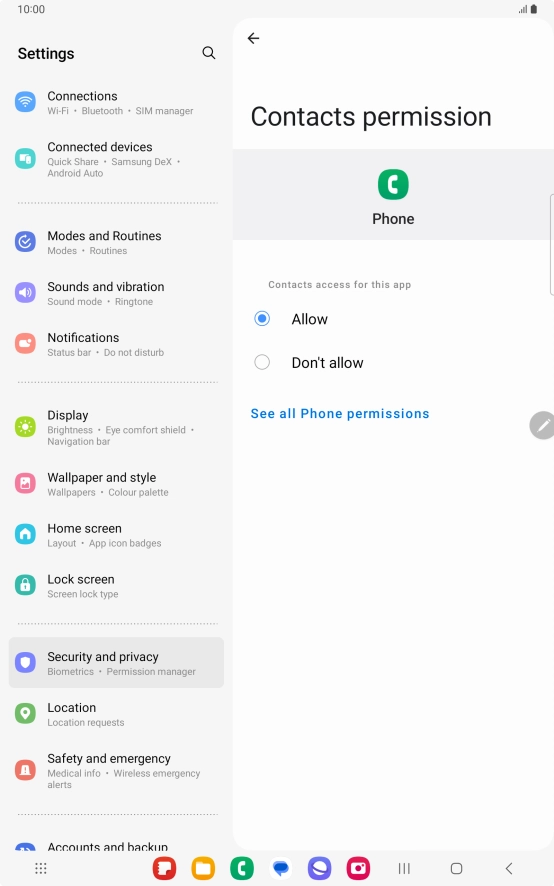 Press the required setting.